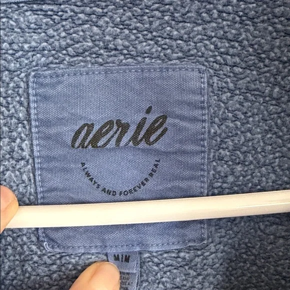 aerie Dusty Blue Quarter-Snap Pullover Sweatshirt - Picture 3 of 3